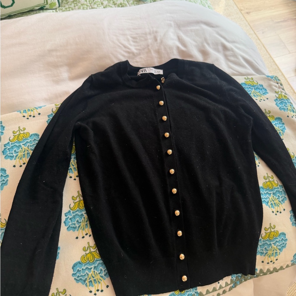 Zara Black Cardigan with Gold Buttons